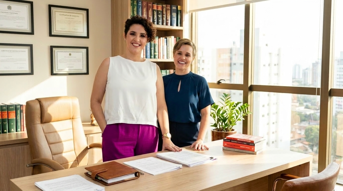 Ruth Rodrigues e Lívia Melo no escritório Rodrigues e Melo Advocacia.